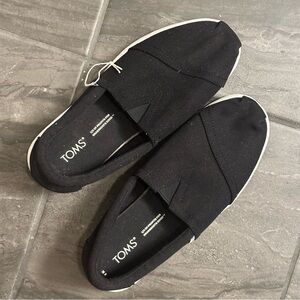 Boys Toms Black Canvas Flats Slip-On Shoes